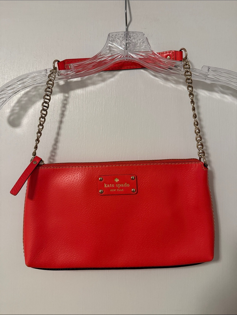 Kate Spade New York Red Leather Chain Shoulder Bag Wellesley Byrd Coral Handbag